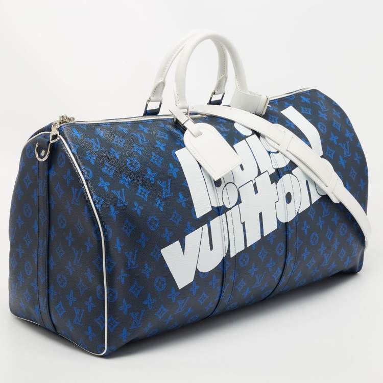 Pre Owned Louis Vuitton Blue Vintage Monogram Canvas Everyday LV Keepall Bandouliere 55 Bag