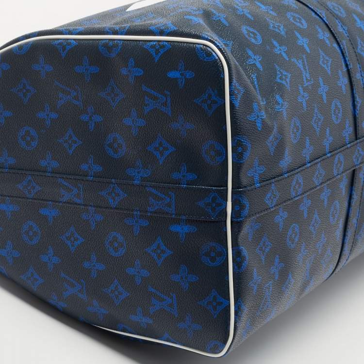 Pre Owned Louis Vuitton Blue Vintage Monogram Canvas Everyday LV Keepall Bandouliere 55 Bag