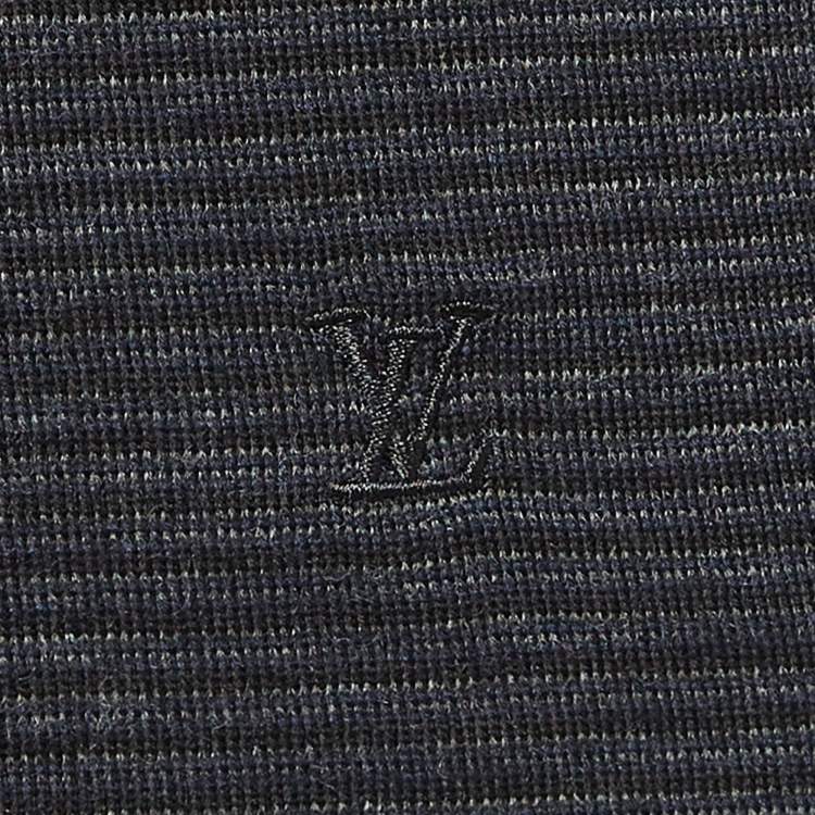 Pre Owned Louis Vuitton Navy Blue Striped Knit V-Neck Sweatshirt M