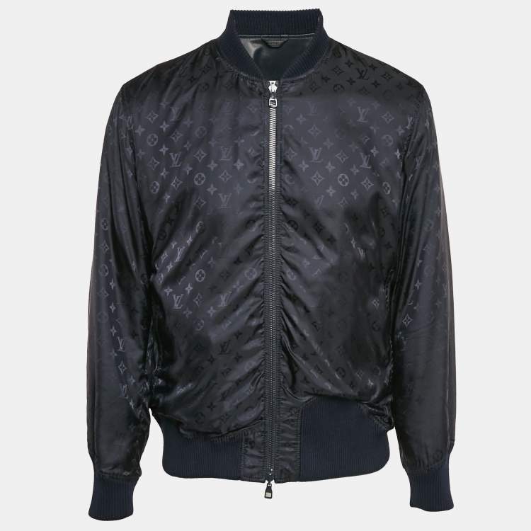 Pre Owned Louis Vuitton Navy Blue Monogram Leather and Nylon Reversible Technical Jacket M