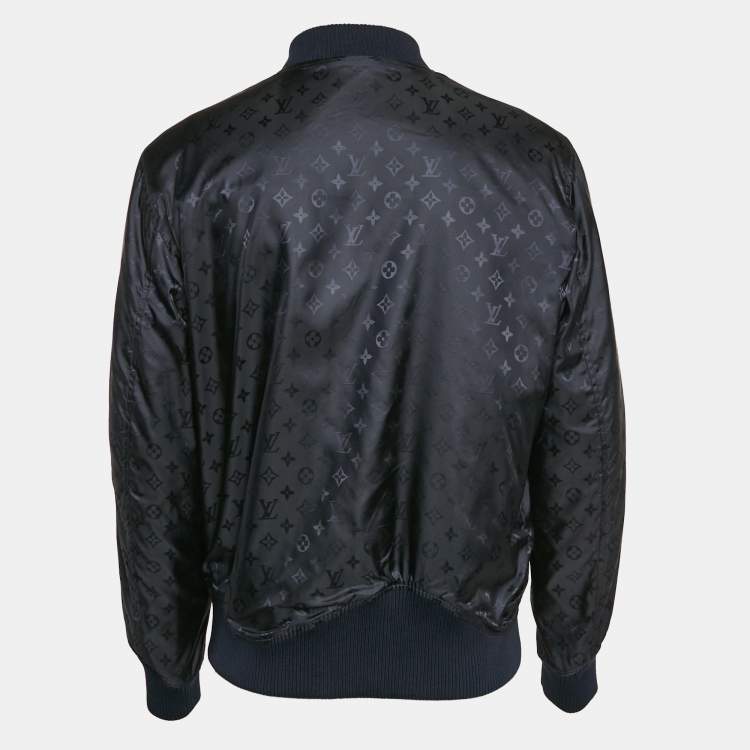 Pre Owned Louis Vuitton Navy Blue Monogram Leather and Nylon Reversible Technical Jacket M