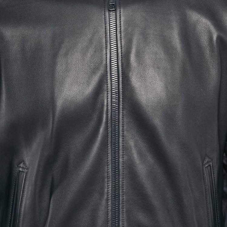 Pre Owned Louis Vuitton Navy Blue Monogram Leather and Nylon Reversible Technical Jacket M