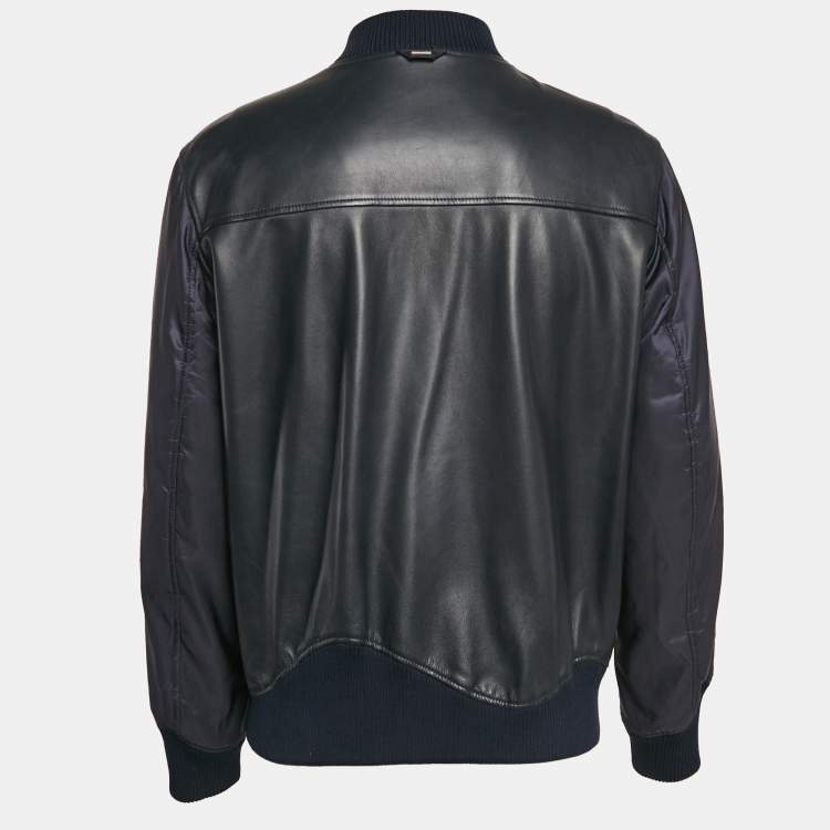 Pre Owned Louis Vuitton Navy Blue Monogram Leather and Nylon Reversible Technical Jacket M