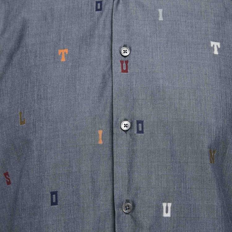 Pre Owned Louis Vuitton Grey Alphabet Fil Coupe Cotton DNA Collar Shirt S