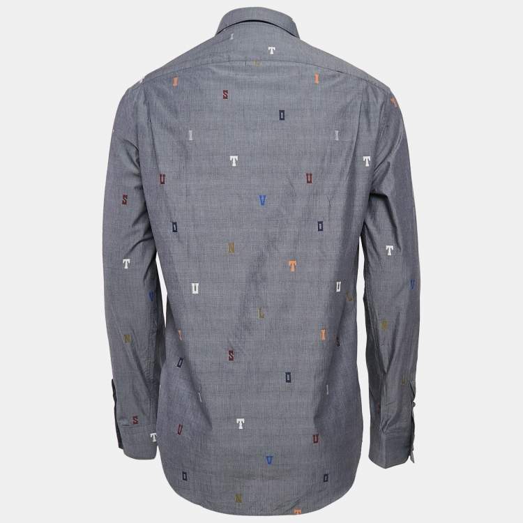 Pre Owned Louis Vuitton Grey Alphabet Fil Coupe Cotton DNA Collar Shirt S