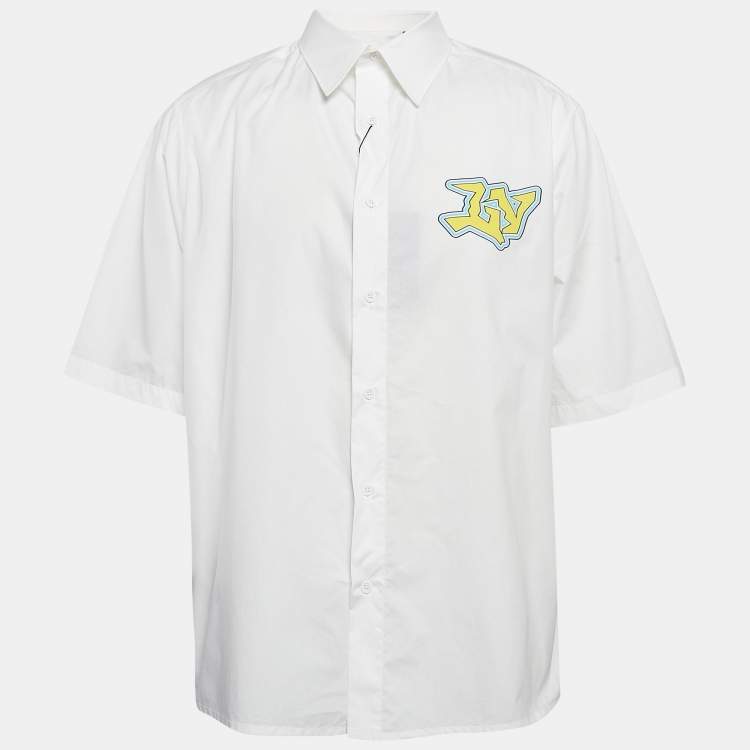 Pre Owned Louis Vuitton White LVSE Print Cotton Short Sleeve Shirt XL