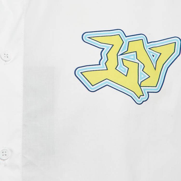 Pre Owned Louis Vuitton White LVSE Print Cotton Short Sleeve Shirt XL