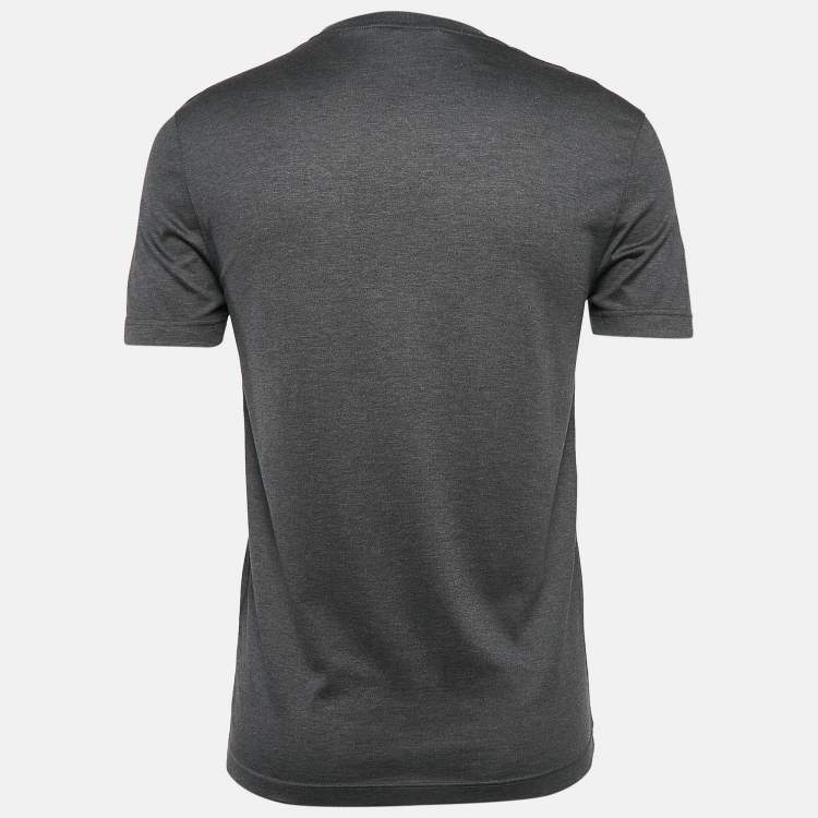 Pre Owned Louis Vuitton Grey LV Embroidered Jersey V-Neck T-Shirt XS