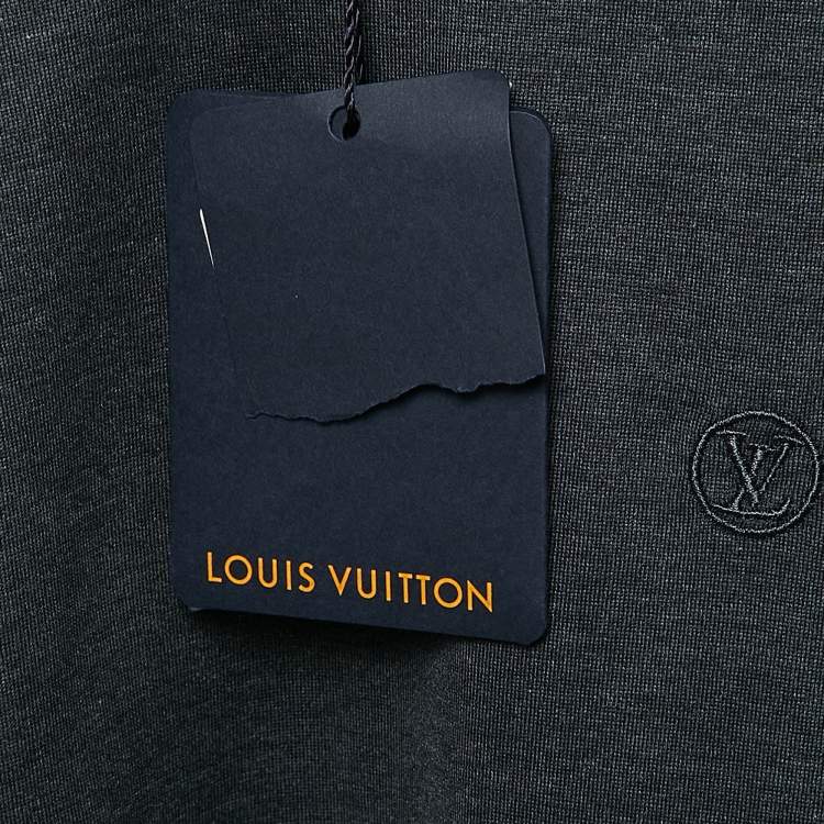 Pre Owned Louis Vuitton Grey LV Embroidered Jersey V-Neck T-Shirt XS