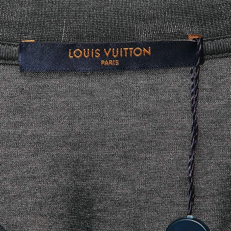 Pre Owned Louis Vuitton Grey LV Embroidered Jersey V-Neck T-Shirt XS