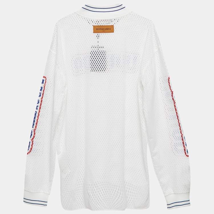 Pre Owned Louis Vuitton White LV Graphic Mesh Long Sleeve T-Shirt XL