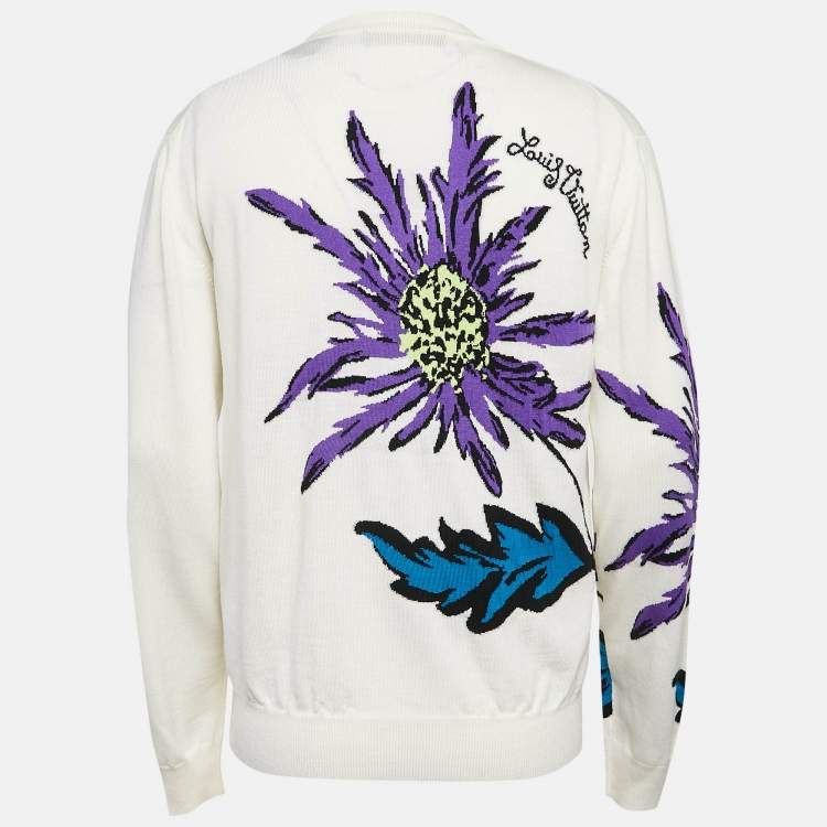 Pre Owned Louis Vuitton Cream Thistle Intarsia Wool Knit Pullover M