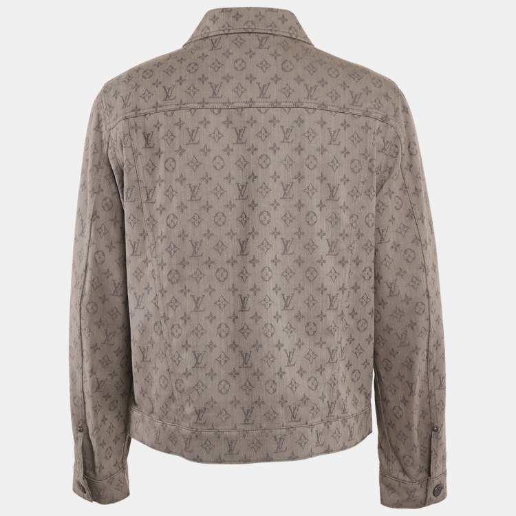 Pre Owned Louis Vuitton Grey Monogram Jacquard Denim Single Breasted Jacket L