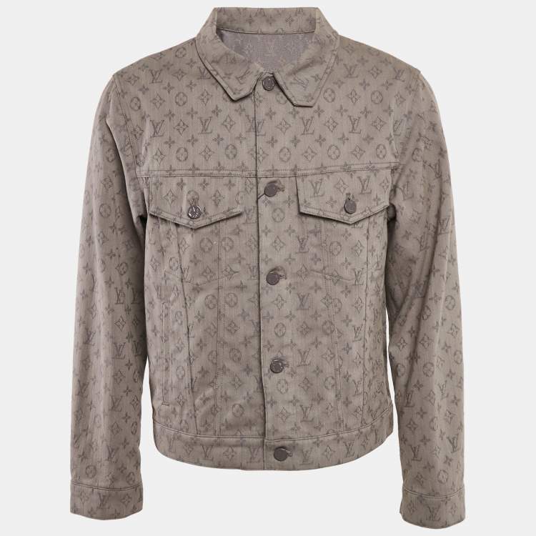 Pre Owned Louis Vuitton Grey Monogram Jacquard Denim Single Breasted Jacket L