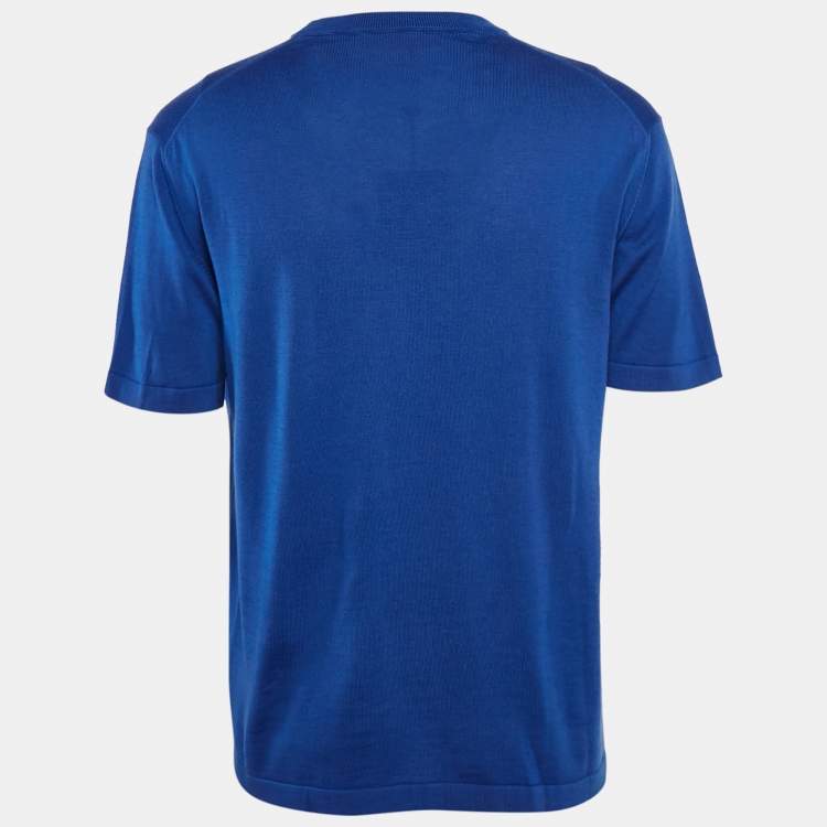 Pre Owned Louis Vuitton Blue Cloud Jacquard Knit Wool T-Shirt L