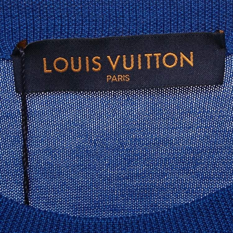Pre Owned Louis Vuitton Blue Cloud Jacquard Knit Wool T-Shirt L