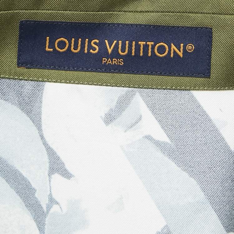 Pre Owned Louis Vuitton Blue Floral Monogram Print Silk Short Sleeve Shirt XXL