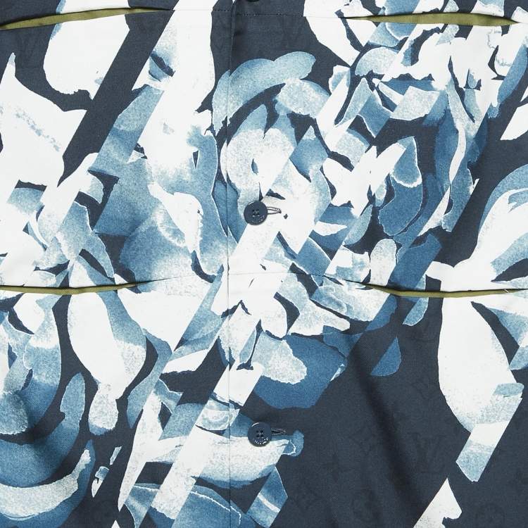 Pre Owned Louis Vuitton Blue Floral Monogram Print Silk Short Sleeve Shirt XXL