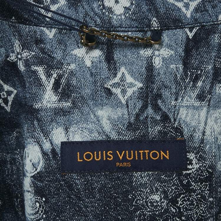 Pre Owned Louis Vuitton Blue Logo Bandana Print Denim Button Front Shirt M