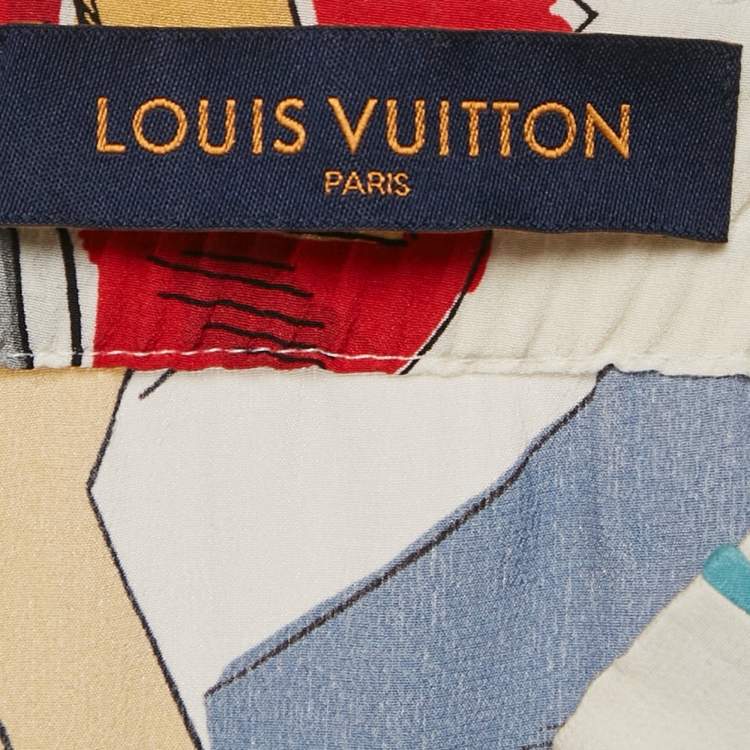 Pre Owned Louis Vuitton Blue Printed Silk Pajama Pants L
