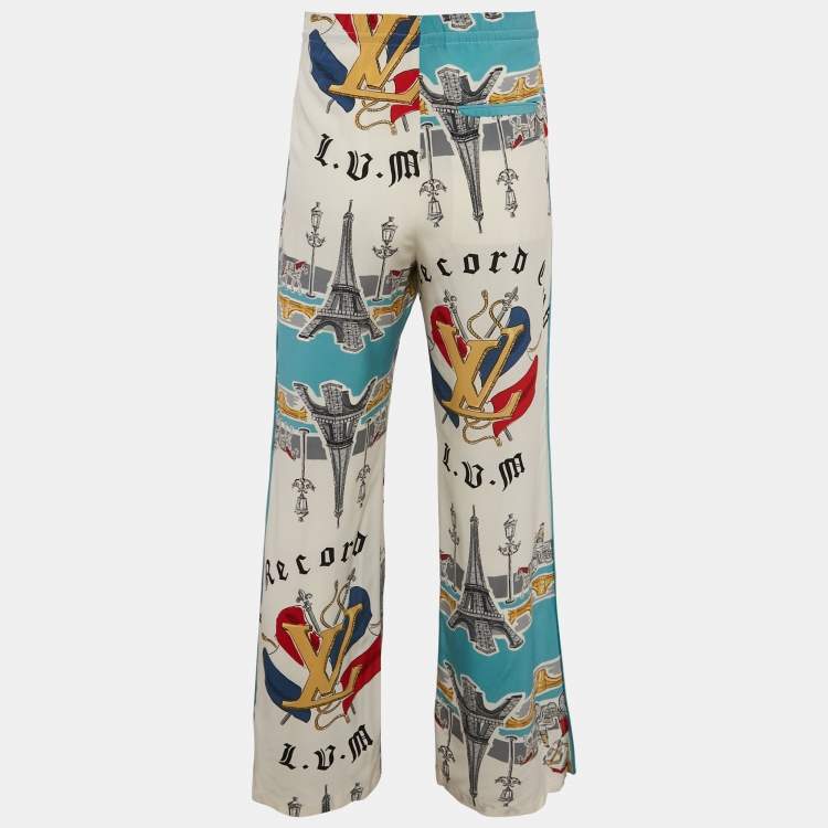 Pre Owned Louis Vuitton Blue Printed Silk Pajama Pants L