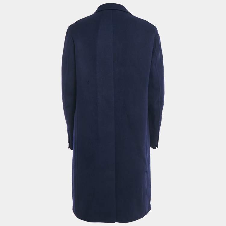 Pre Owned Louis Vuitton Navy Blue Wool Felt Double-Face Monogram Coat XL