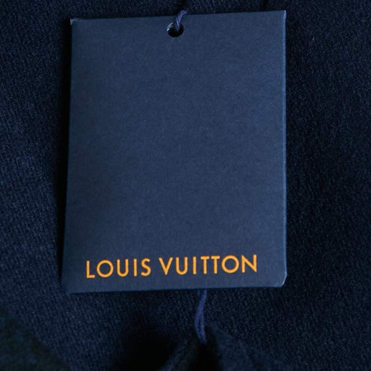 Pre Owned Louis Vuitton Navy Blue Wool Felt Double-Face Monogram Coat XL