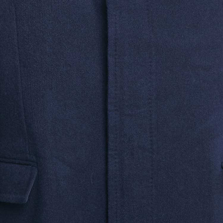 Pre Owned Louis Vuitton Navy Blue Wool Felt Double-Face Monogram Coat XL