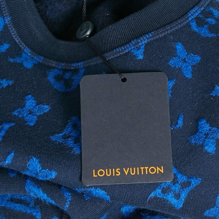 Pre Owned Louis Vuitton Blue Monogram Wool Blend Crewneck Sweatshirt XL