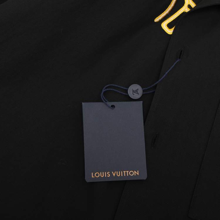 Pre Owned Louis Vuitton Black Cotton Pont Neuf Open Collar Short Sleeved Shirt M