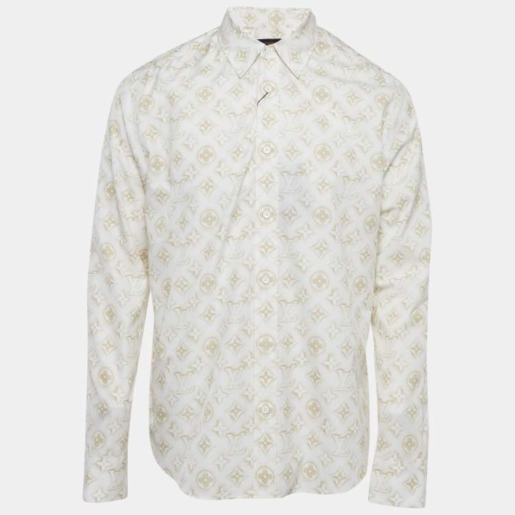 Pre Owned Louis Vuitton White Logo Monogram Printed Cotton Button Front Shirt L