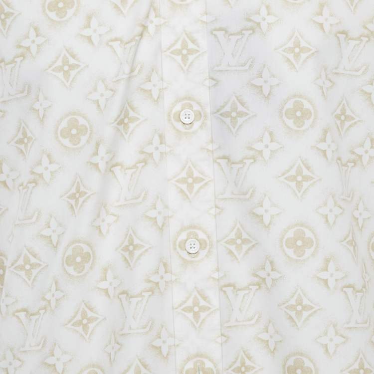 Pre Owned Louis Vuitton White Logo Monogram Printed Cotton Button Front Shirt L