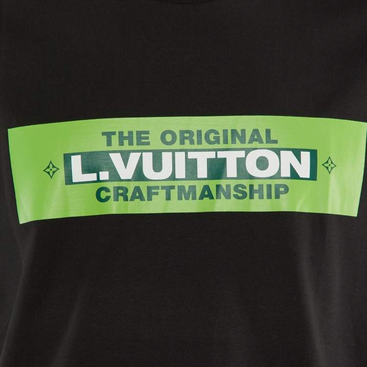 Pre Owned Louis Vuitton Black/Green Logo Print Cotton Crew Neck T-Shirt L