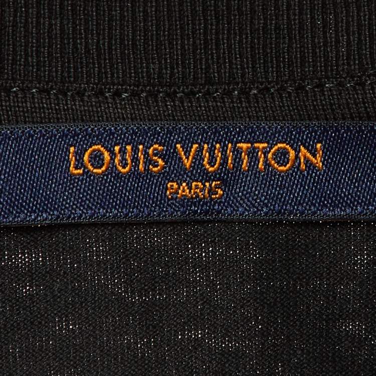 Pre Owned Louis Vuitton Black/Green Logo Print Cotton Crew Neck T-Shirt M