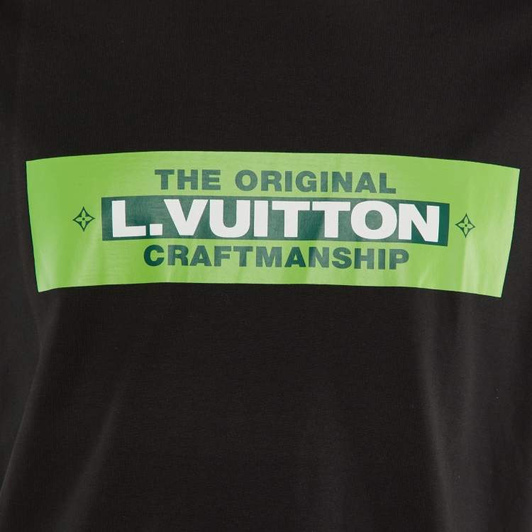 Pre Owned Louis Vuitton Black/Green Logo Print Cotton Crew Neck T-Shirt M