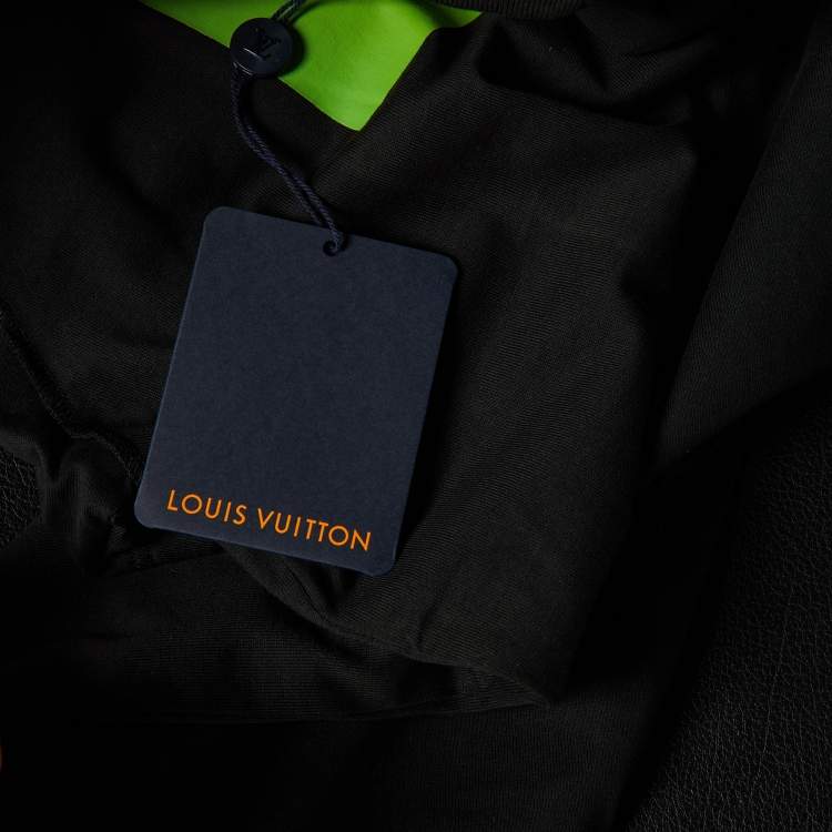Pre Owned Louis Vuitton Black/Green Logo Print Cotton Crew Neck T-Shirt M