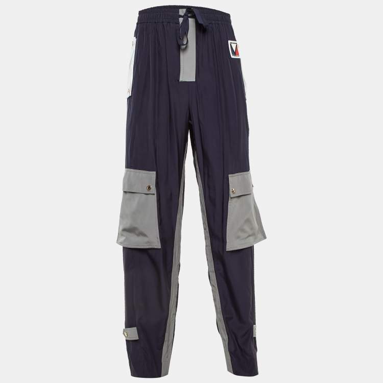 Pre Owned Louis Vuitton Navy Blue & Grey Synthetic Cargo Pants M