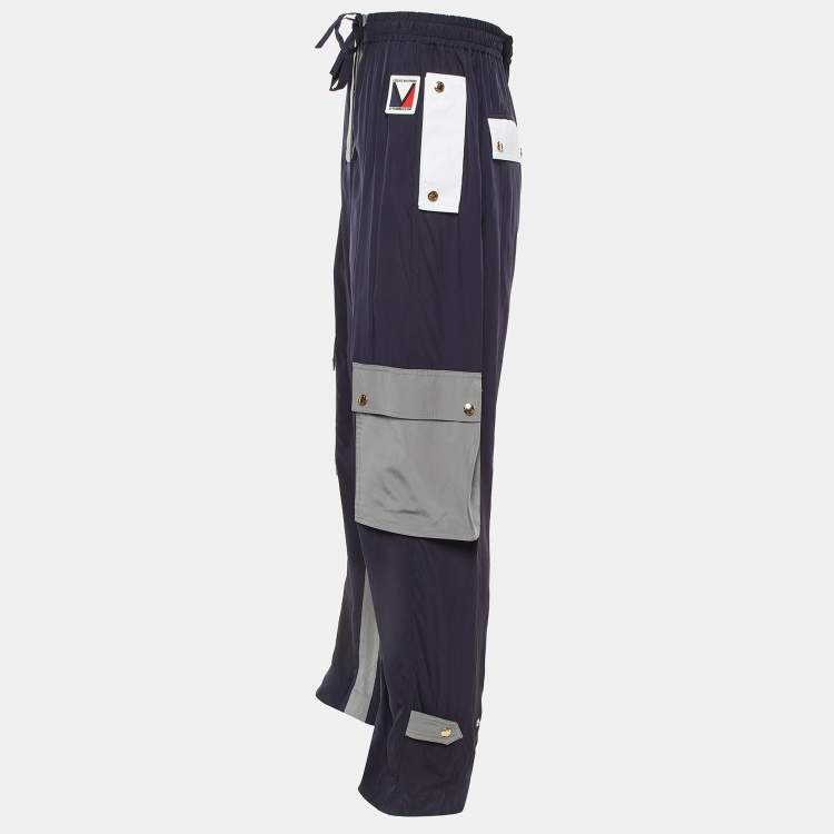 Pre Owned Louis Vuitton Navy Blue & Grey Synthetic Cargo Pants M
