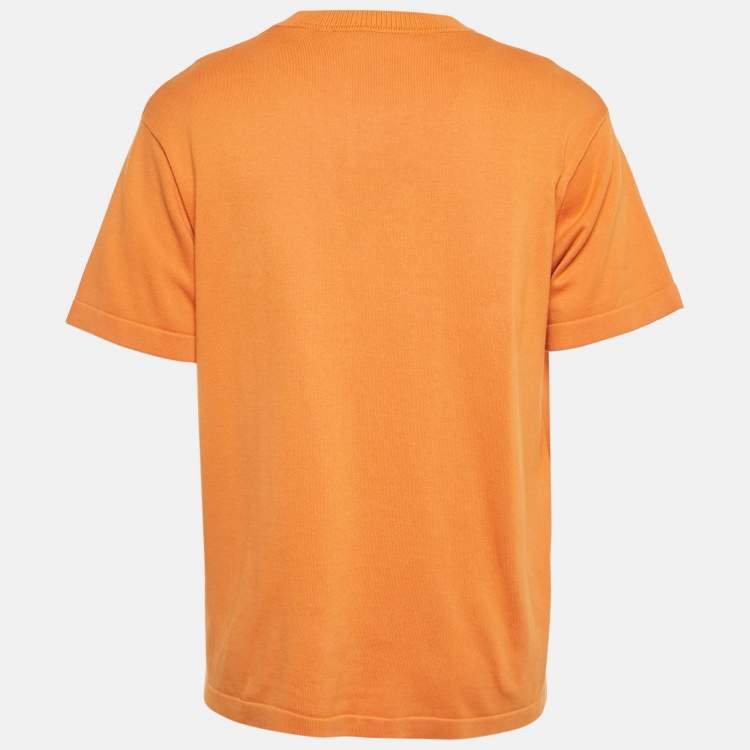 Pre Owned Louis Vuitton Orange Cotton Knit Signature SS Pullover M