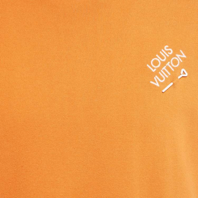 Pre Owned Louis Vuitton Orange Cotton Knit Signature SS Pullover M