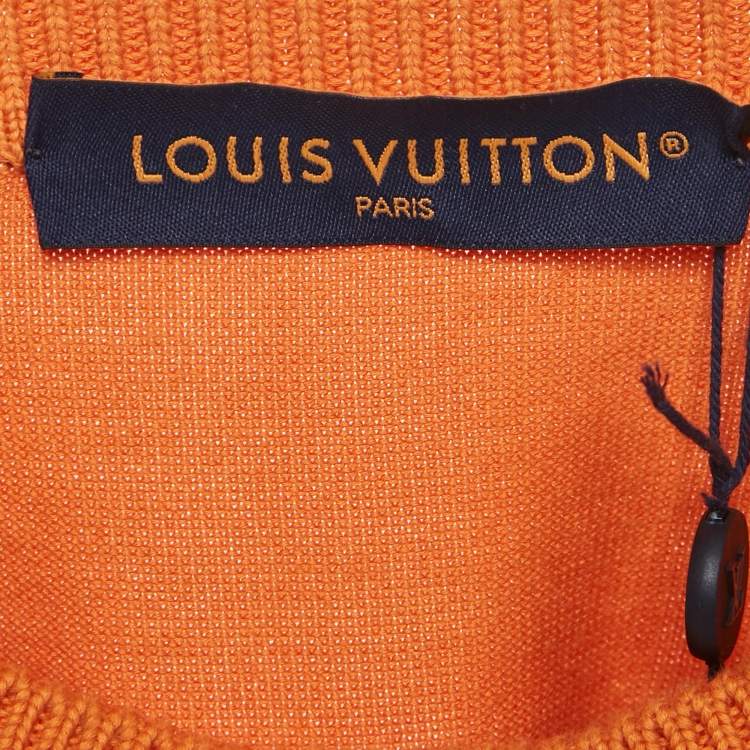 Pre Owned Louis Vuitton Orange Cotton Knit Signature SS Pullover M