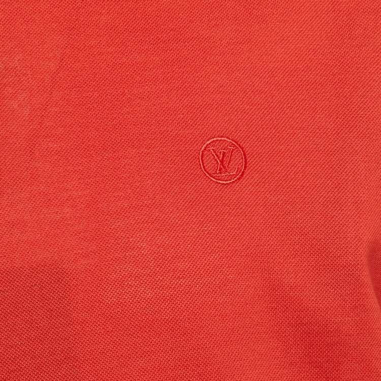 Pre Owned Louis Vuitton Red Logo Embroidered Pique Polo T-Shirt L