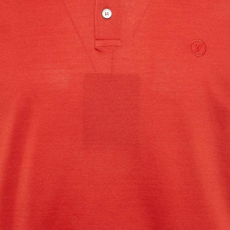 Pre Owned Louis Vuitton Red Logo Embroidered Pique Polo T-Shirt L