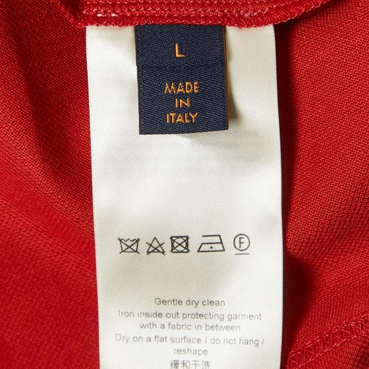 Pre Owned Louis Vuitton Red Logo Embroidered Pique Polo T-Shirt L