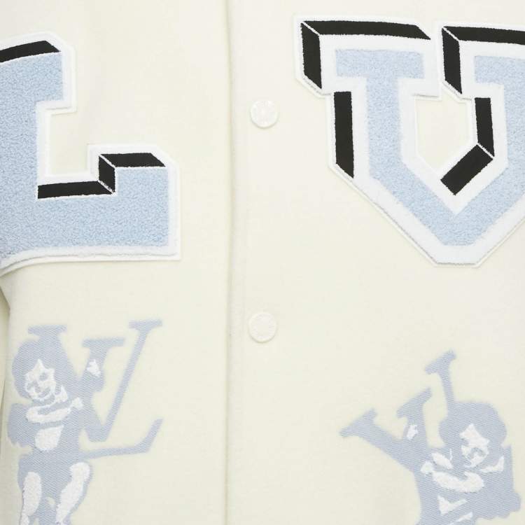 Pre Owned Louis Vuitton White/Grey Felt and Leather AS Patch Varsity Blouson XL