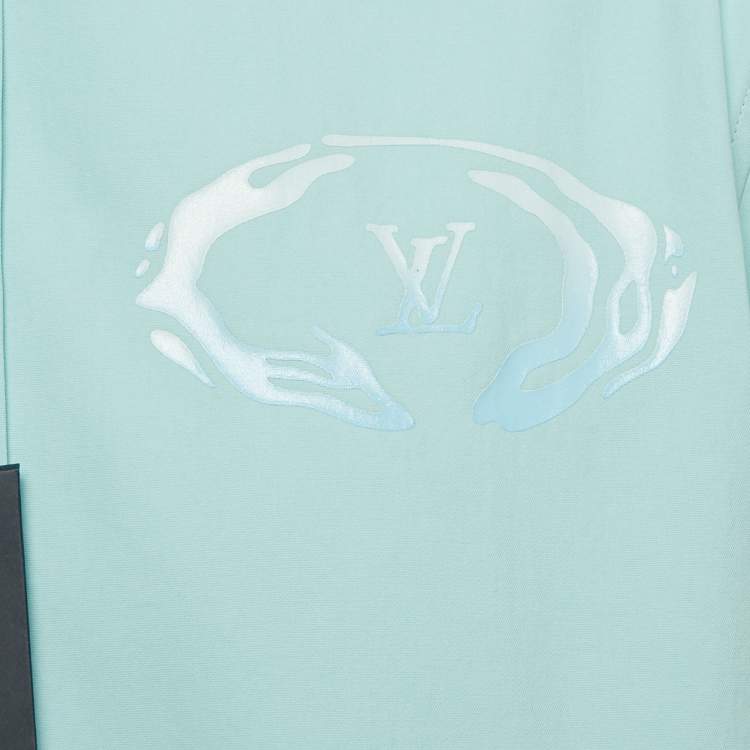 Pre Owned Louis Vuitton Blue Logo Print Cotton Short Sleeve Shirt L
