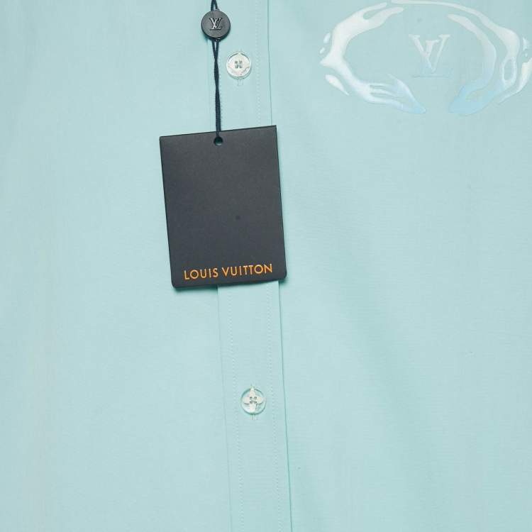 Pre Owned Louis Vuitton Blue Logo Print Cotton Short Sleeve Shirt L