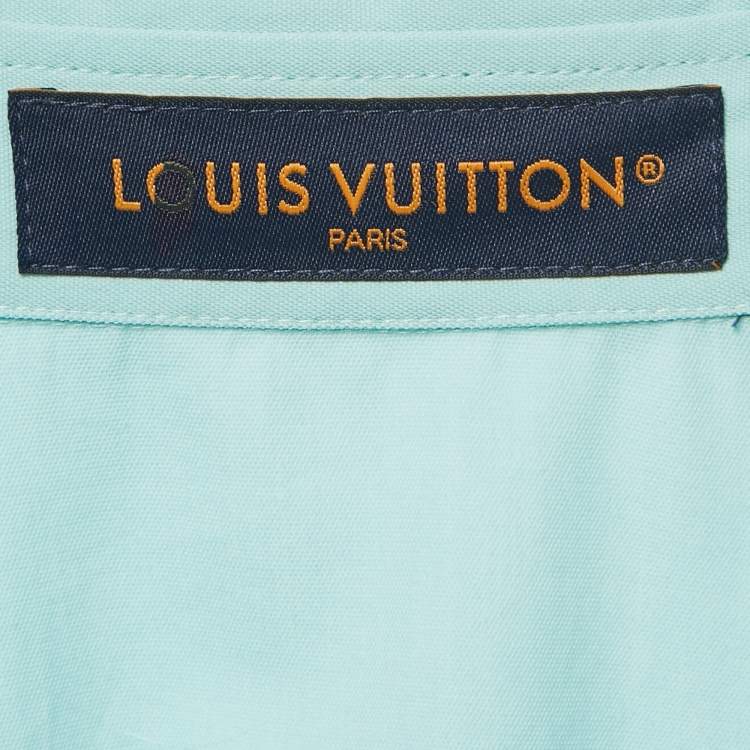 Pre Owned Louis Vuitton Blue Logo Print Cotton Short Sleeve Shirt L