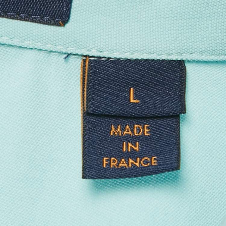 Pre Owned Louis Vuitton Blue Logo Print Cotton Short Sleeve Shirt L