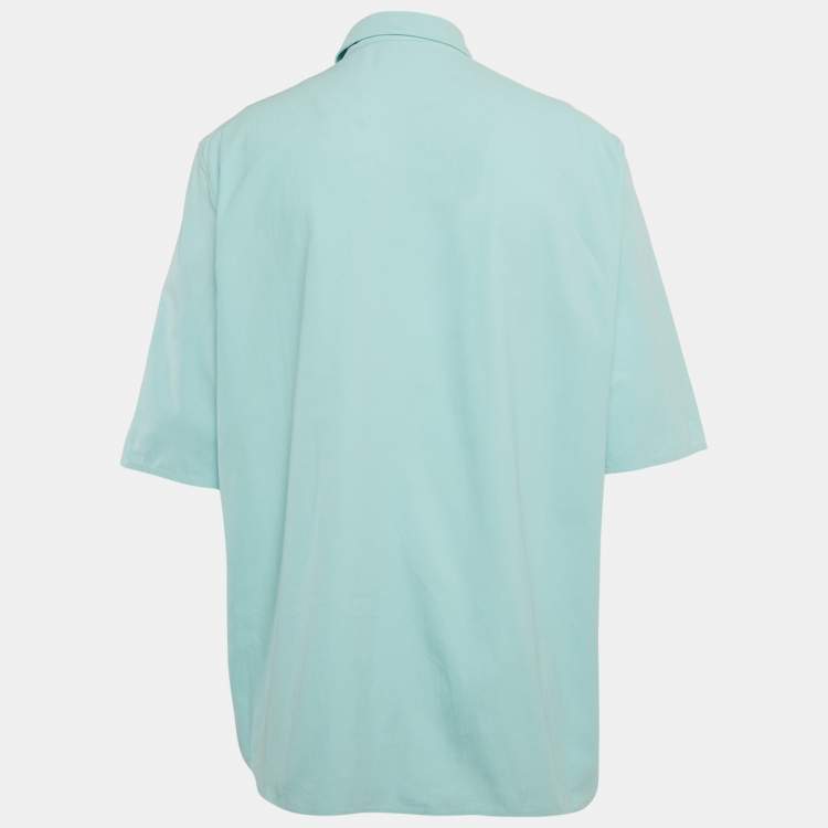 Pre Owned Louis Vuitton Blue Logo Print Cotton Short Sleeve Shirt M